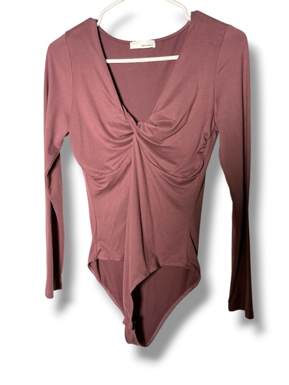 Heathely Mauve Twist-Front Long Sleeve Bodysuit